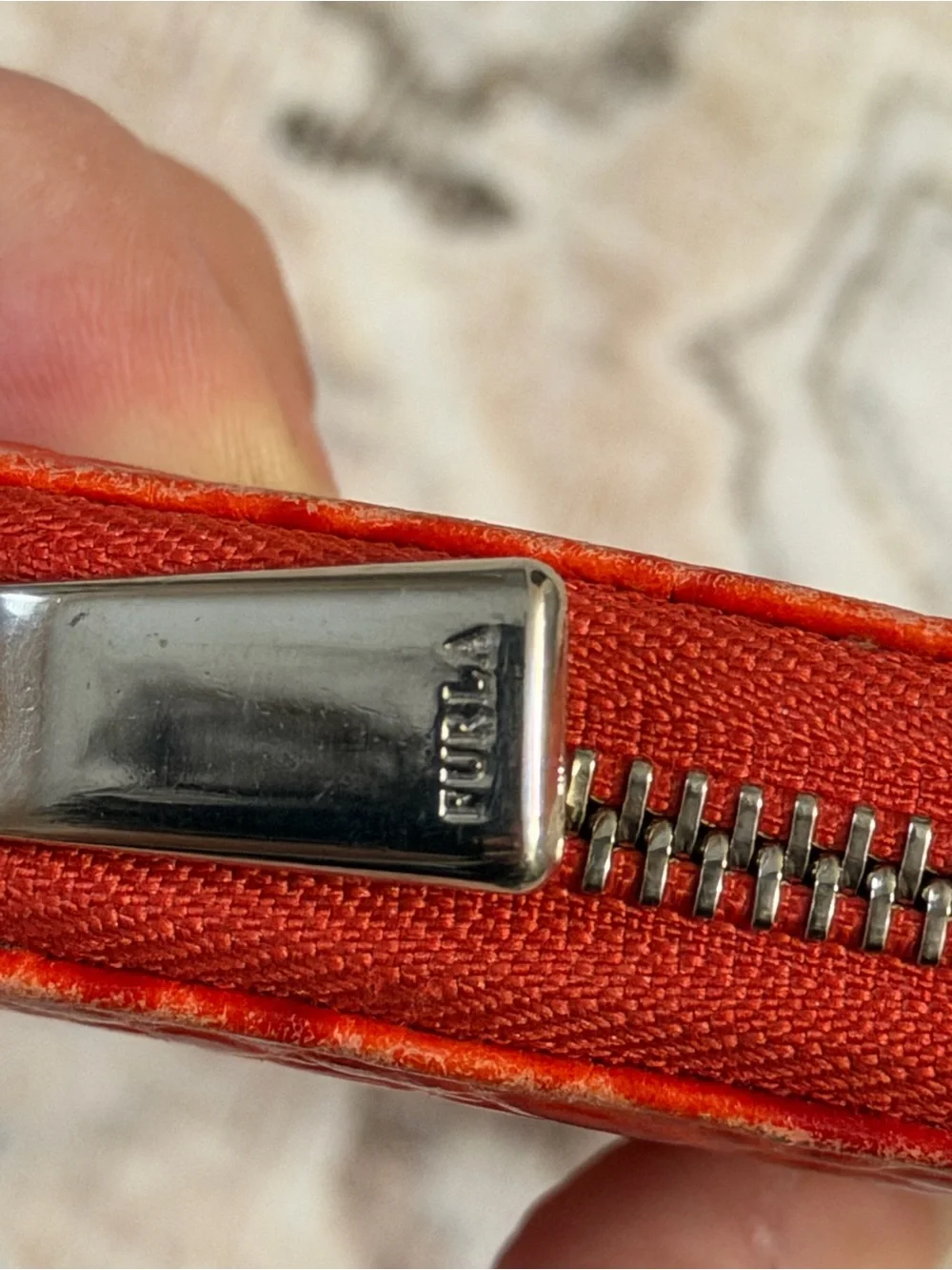 FURLA leather red/orange croc-Embossed Zip-around Wallet
